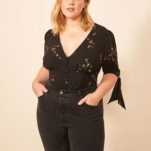 Reformation Black Floral Blouse